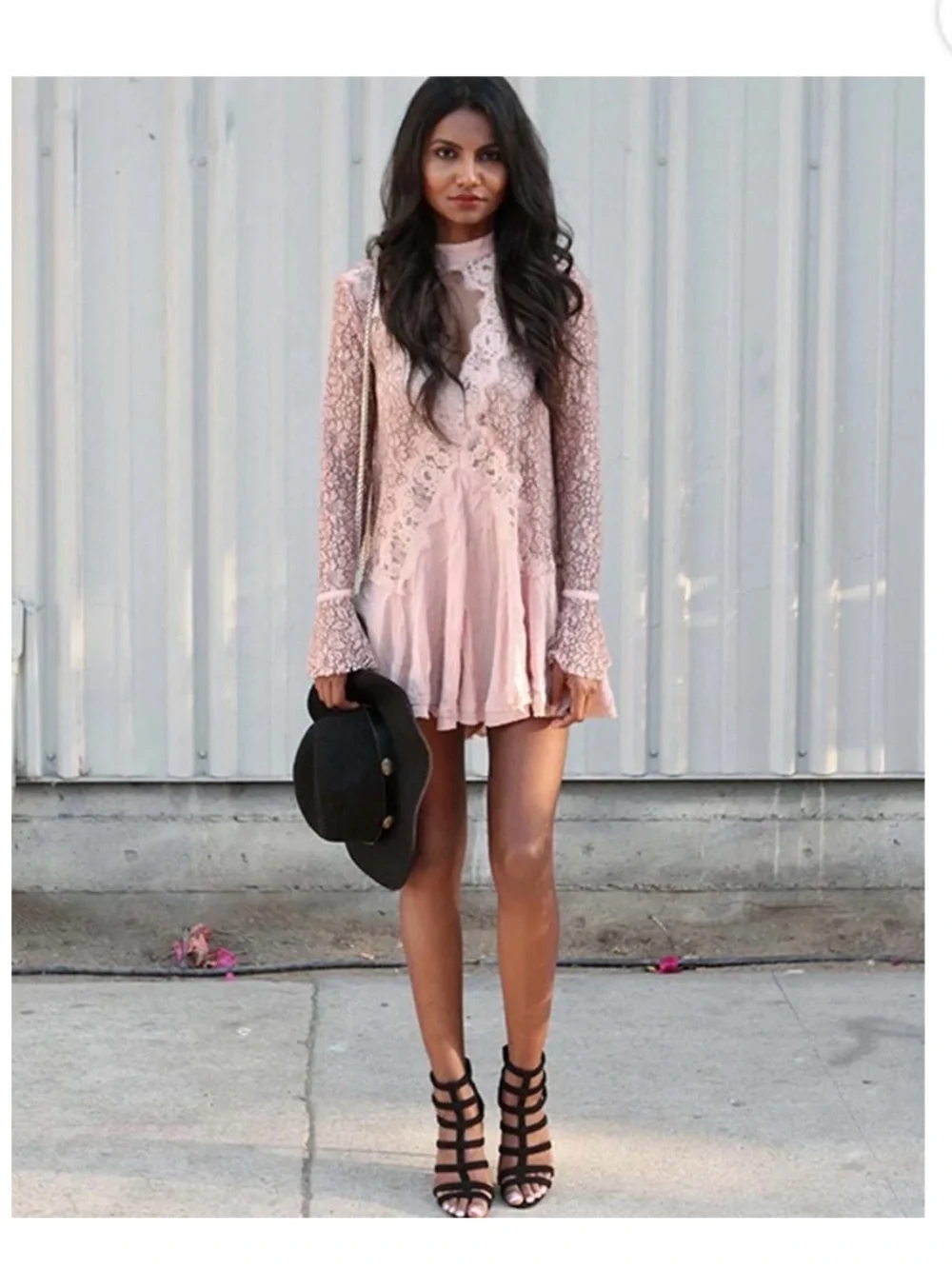 Free People Secret Origins Pieced Lace Tunic Pink Size M